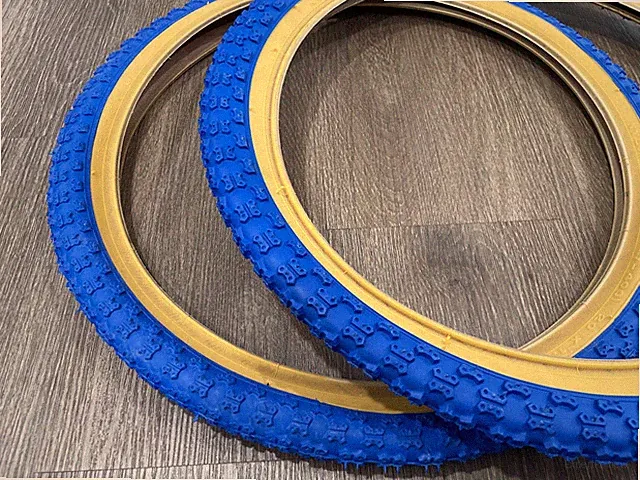 20" Pair of Staggered BMX COMP3 Blue Gumwall Tires 20X1.75 and 20x2.125 MX3