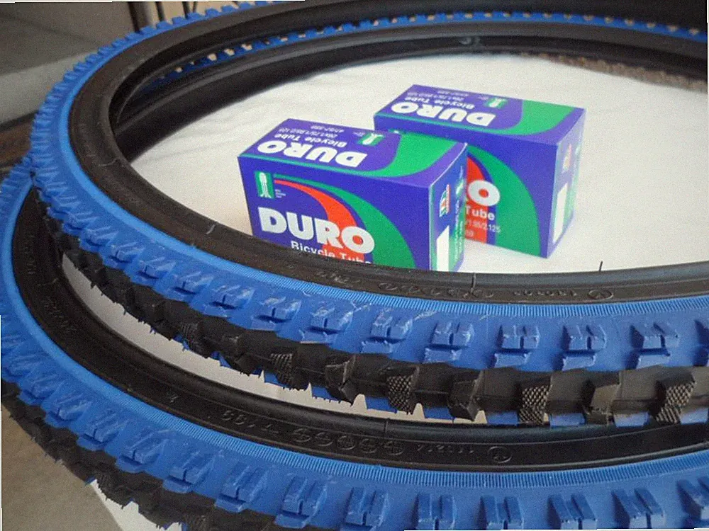 26" x 1.95 Black Blue Bicycle Knobby Tires + Tubes Mountain Bike 26" NEW 26x1.95