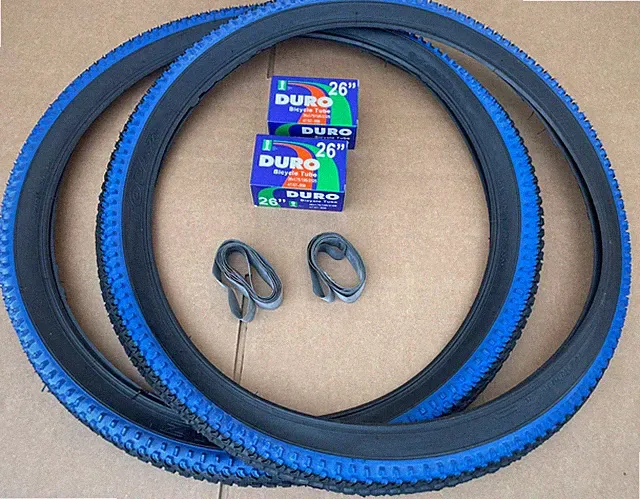 26”x 2.10 Blue Black Mountain Bicycle Knobby Tires + Tubes MTB Rough Terrain