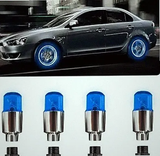 4 PCS LED Tire Valve Lights, Waterproof Neon Air Caps for Bicycle Color: Blue