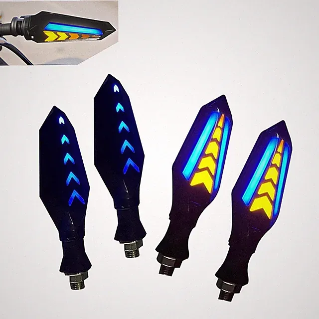 4 PCS Motorcycle Turn Signals, LED Arrow Flowing Shape Blinkers, 12V Double C...