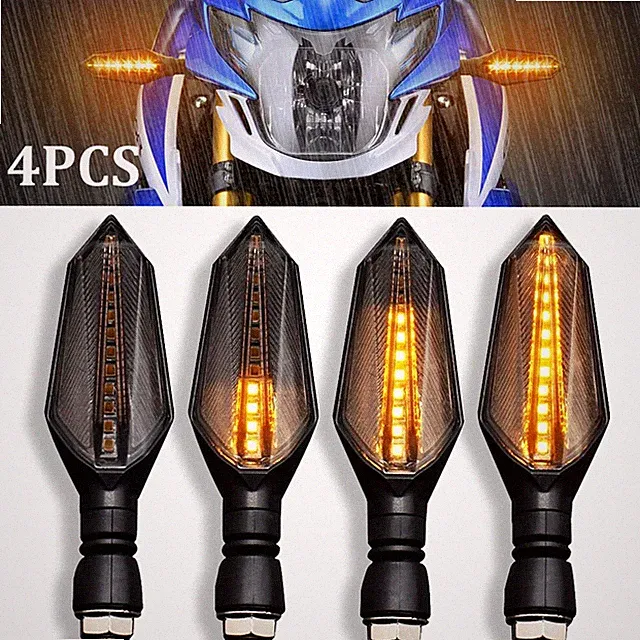 4x Universal Motorcycle 12-LED Amber Turn Bike Signal Indicators Blinker Lights