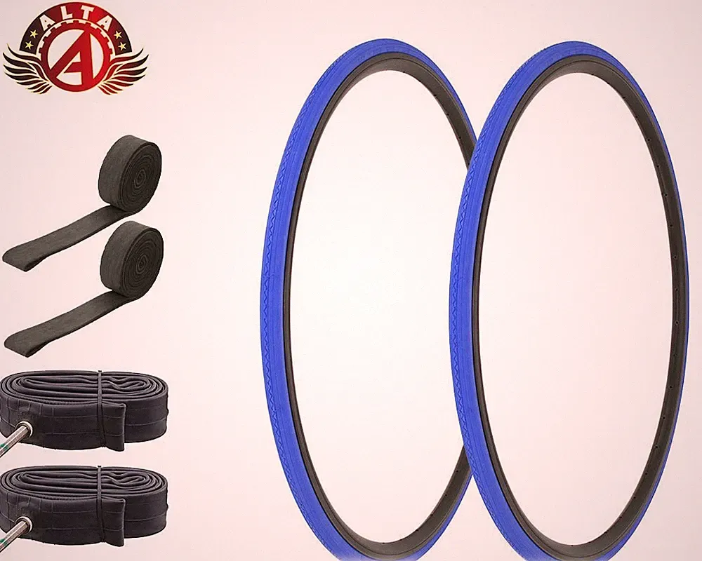 ALTA BICYCLE 700 x 23c LIGHTWEIGHT BLUE TOURING TIRES 60MM PRESTA TUBES (6pc).
