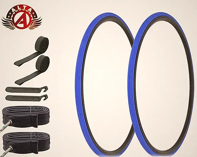 ALTA BICYCLE 700 x 23c LIGHTWEIGHT BLUE TOURING TIRES 60MM PRESTA TUBES (8pc).