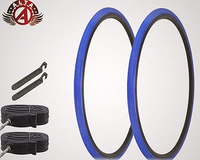 ALTA BICYCLE 700 x 28c LIGHTWEIGHT BLUE TOURING TIRES 60MM PRESTA TUBES (6pc).