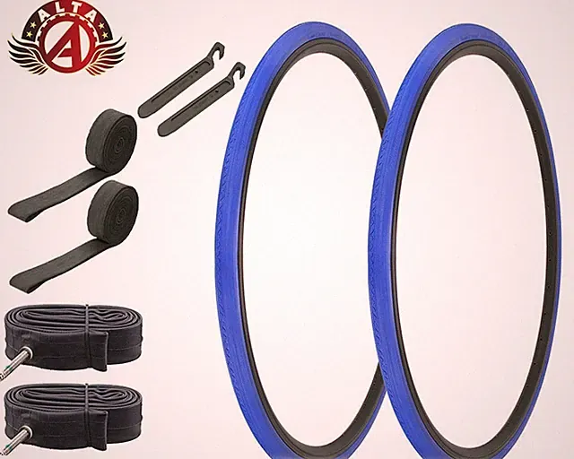 ALTA BICYCLE 700 x 28c LIGHTWEIGHT BLUE TOURING TIRES 60MM PRESTA TUBES (8pc).