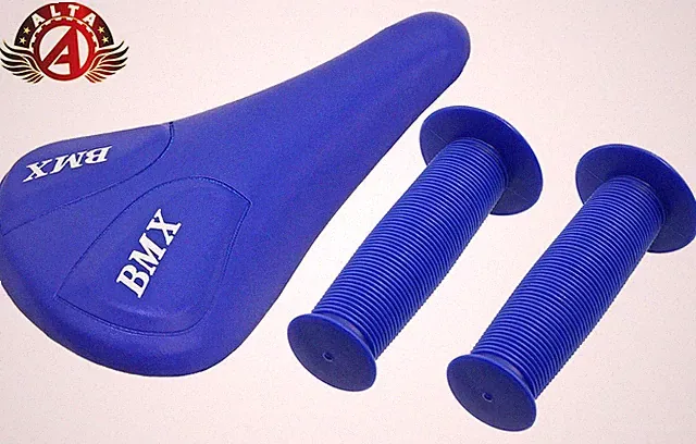 ALTA Blue BMX Vinyl Saddle & Blue Mushroom Grips BMX BIKES.