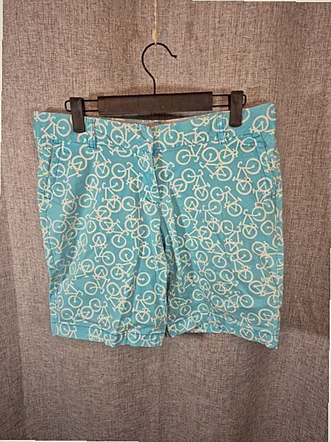 Crown & Ivy Petite Size 6P Turquoise Bicycle Print Chino Shorts