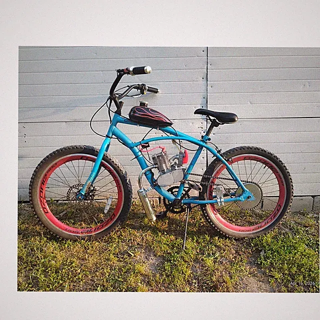 Custom-Built 26in Motorized Cruiser Bike Fat Tires Blue/Red/Black Disc Brake
