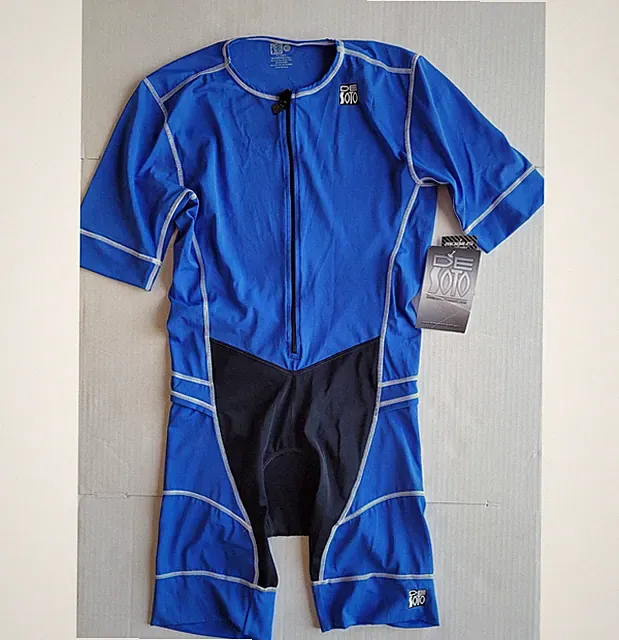 De Soto Sport Mens Mobius Trisuit Triathlon Size XL Royal Blue Bike Swim Sleeved