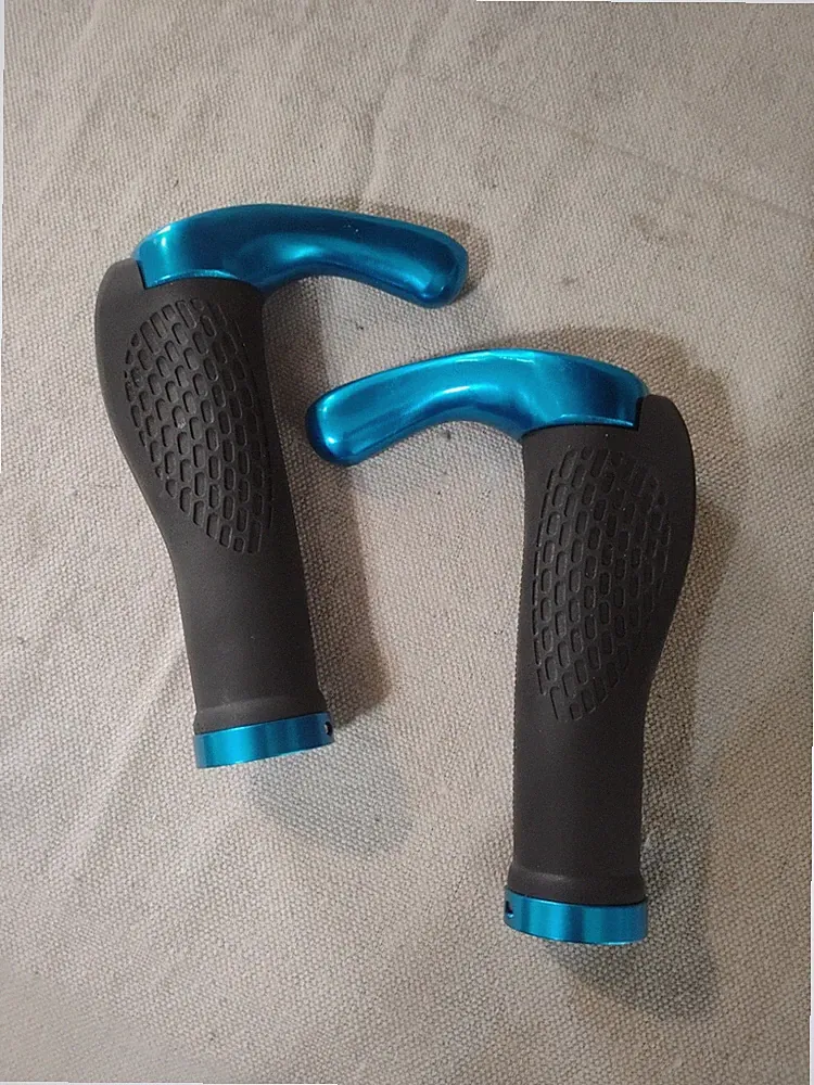 Gently Used Black And Blue Rubber/Aluminum Lock On Bicycle Hand Grips 22mm