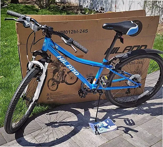 Hiland 24 Blue Mountain Bike with Shimano 7-Speed Suspension ForkV Brake Bicycle