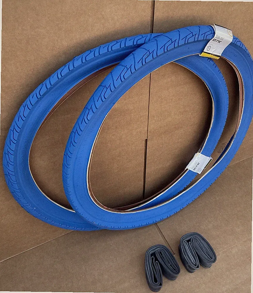 PAIR 26" x 2.125 Beach Cruiser ALL BLUE Bicycle Tires Tubes SUNLITE Slick Smooth