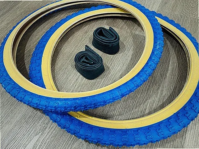 PAIR of 20" BMX Bicycle COMP3 BLUE Gumwall MX3 Tires Tubes 1.75 2.125 STAGGERED