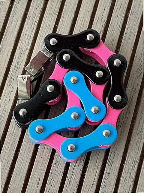 Pink And Blue Stainless Steel Bike Chain Bracelet Links With Bling