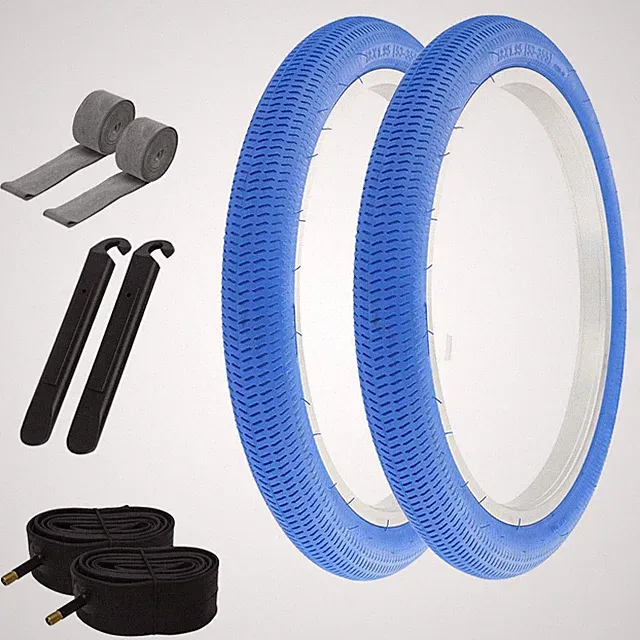 PRO+ BICYCLE HIGH PERFORMANCE WIRE BEAD TIRES 18" X 1.95 BLUE BMX TREAD 8PC SET.
