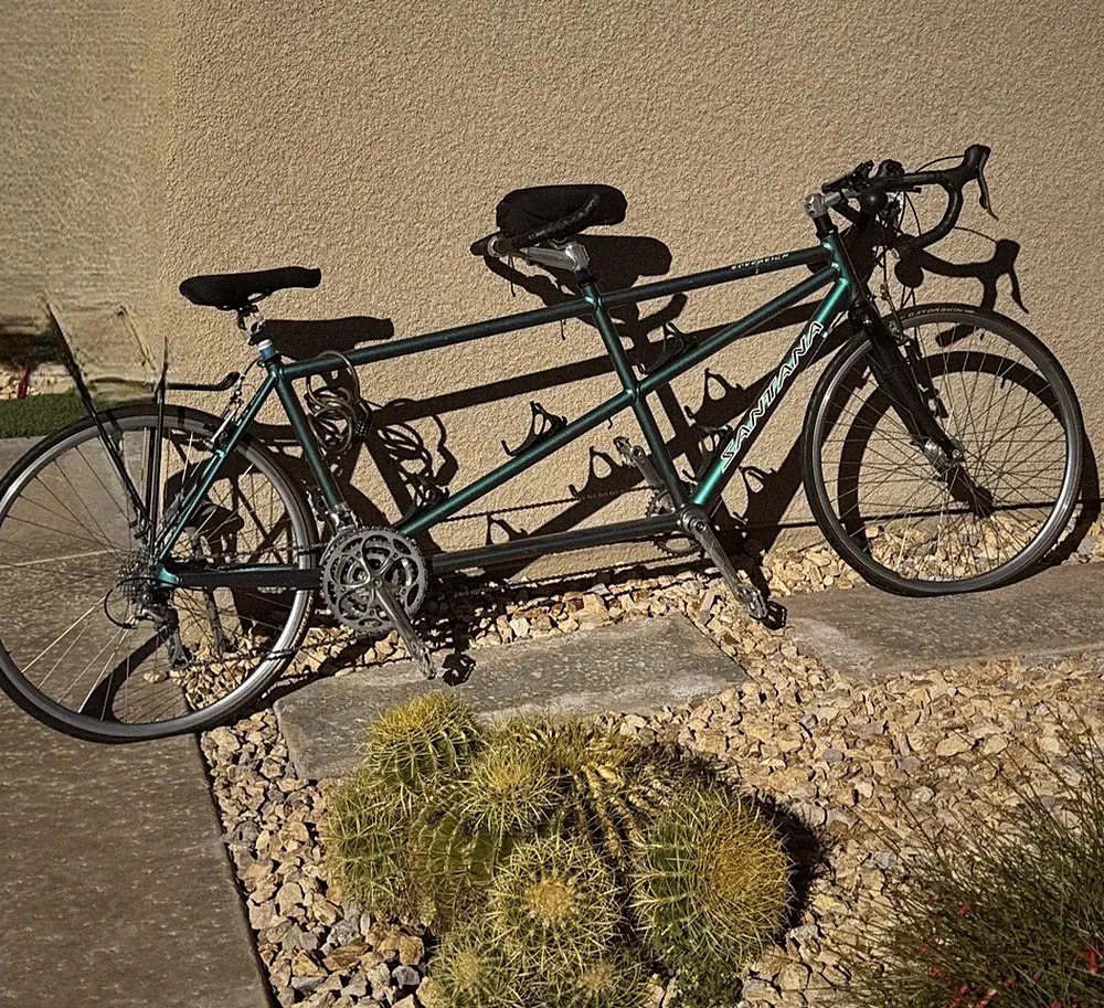 Santana tandem bike; purple and blue; 26" wheels; great condition