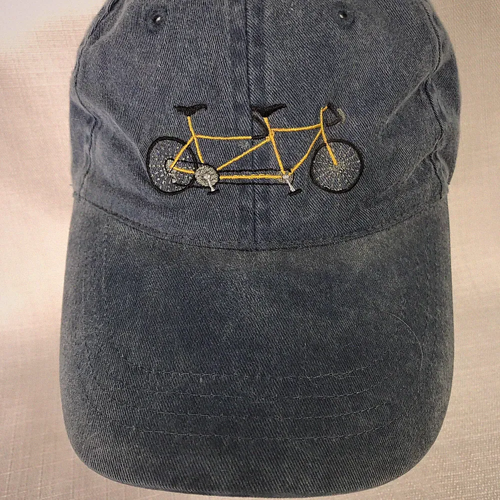 Tandem Bicycle Hat Cap Embroidered Bike Built For Two Distressed Blue Captain