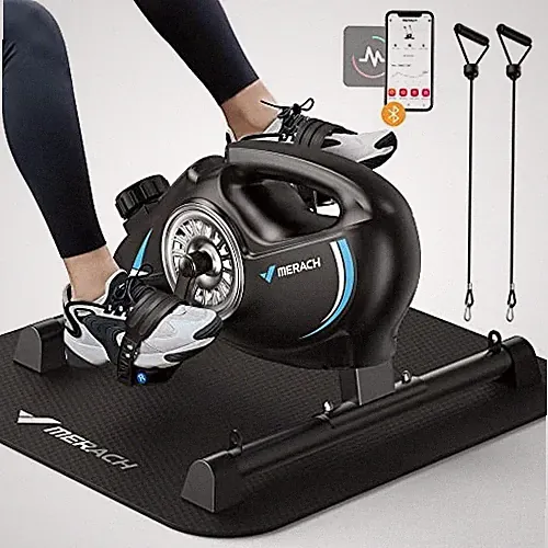 Under Desk Bike Pedal Exerciser, Quiet Magnetic Mini Exercise Bike Black & Blue