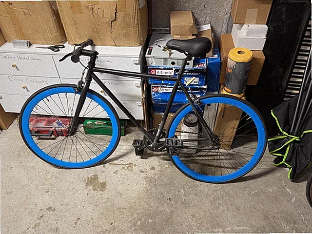 Used Fixed Gear Fixie Bike Black Frame Blue Rims Schwinn Saddle Single Speed