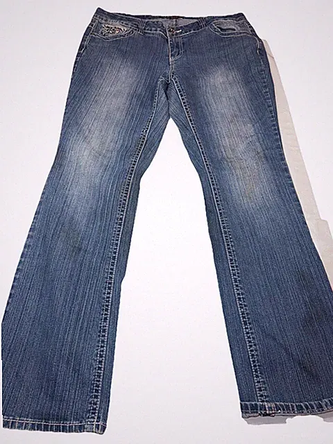 ZCO Blue Bling POCKET Jeans Women Size 16 white Heavy Stitch Flap Pockets Flared